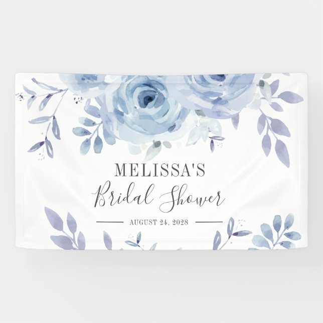 Dusty Blue Floral Lilac Bridal Shower Banner (Horizontal)