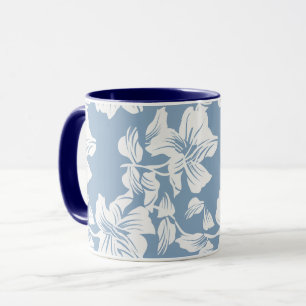 Dusty Blue Floral Line Art Ceramic Coffee Mug