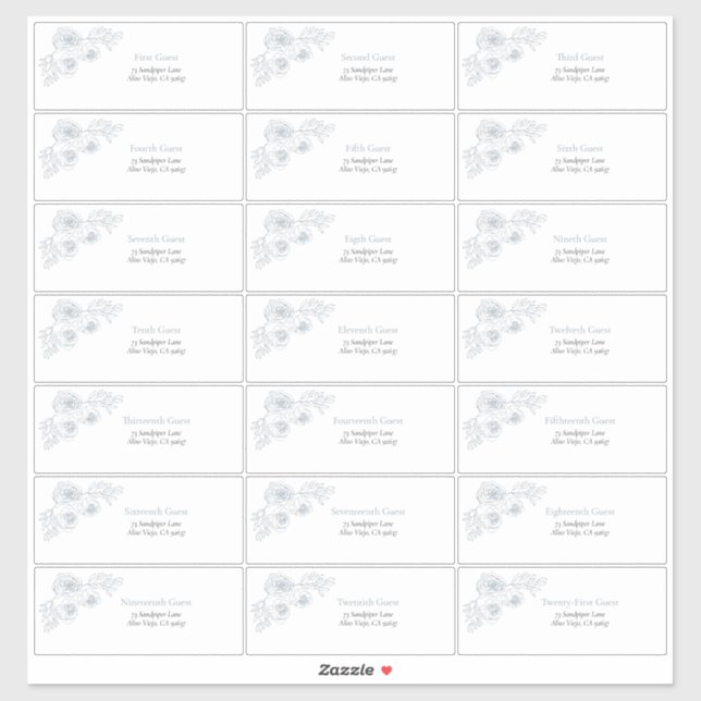 Dusty Blue Floral Line Art Guest Address Sticker (Sheet)