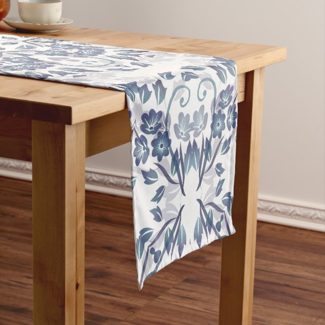 Dusty Blue Floral Mandala  Short Table Runner (In Situ)