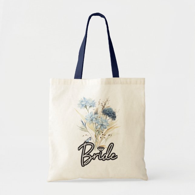 Dusty Blue Floral Mariage Bride Sac fourre-tout (Devant)