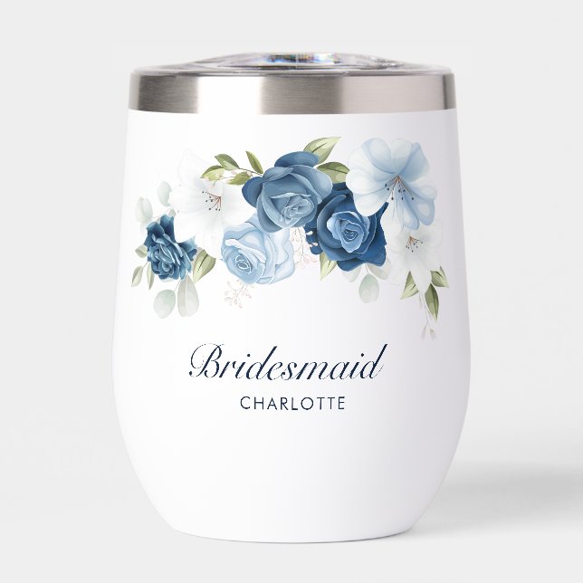 Dusty Blue Floral Mariage Bridesmaid Personnalisé (Avant)