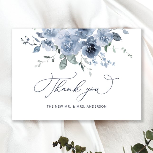 Dusty Blue Floral Mariage Carte de remerciements (Créateur téléchargé)