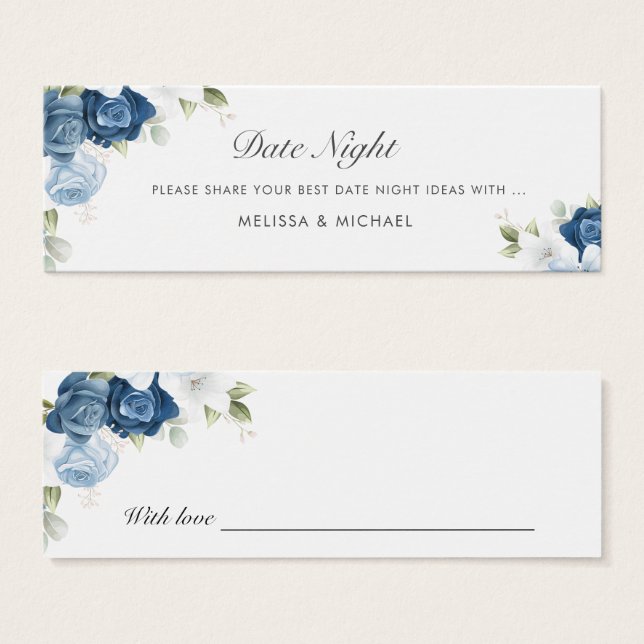 Dusty Blue Floral Mariage Date Night Jar Card (Devant & derrière)