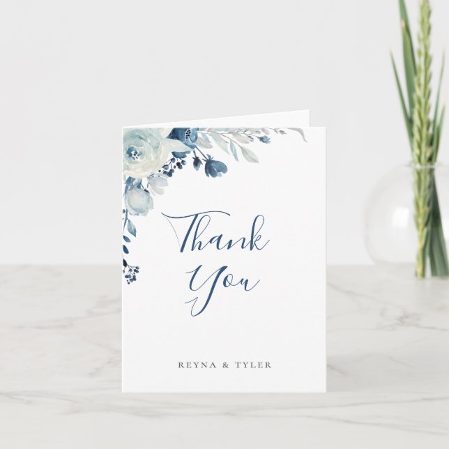 Dusty Blue Floral Mariage Merci (Devant)