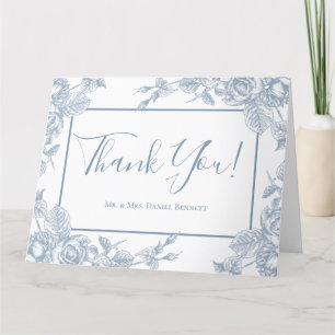 Dusty Blue Floral Mariage Photo Merci
