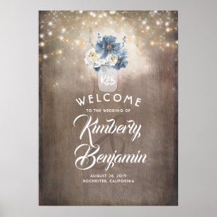 Dusty Blue Floral Mason Jar Mariage Affiche de bie