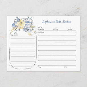 Dusty Blue Floral Mason Jar Recipe Cards