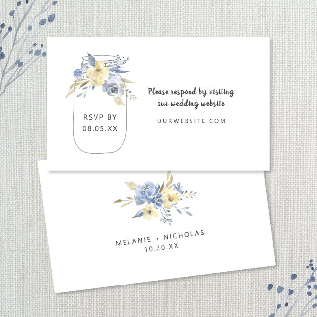 Dusty Blue Floral Mason Jar rsvp website card (Creator Uploaded)