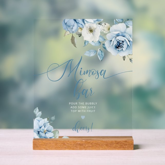 Dusty blue floral Mimosa bar Acrylic Sign (Neutral)
