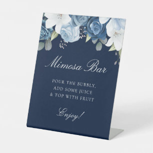 Dusty Blue Floral Mimosa Bar Bridal Shower Pedestal Sign