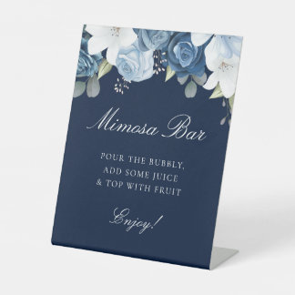 Dusty Blue Floral Mimosa Bar Bridal Shower Pedestal Sign
