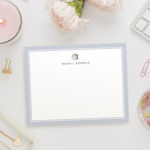 Dusty blue floral minimal personalized Stationery Card