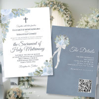 Dusty Blue Floral Modern Catholic QR Code Wedding