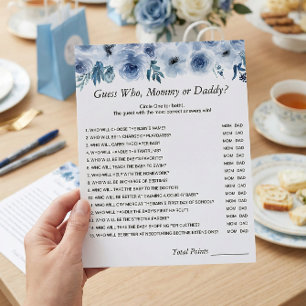Dusty Blue Floral Mommy or Daddy Baby Shower Game Flyer