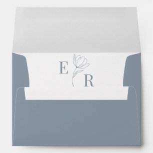 Dusty Blue Floral Monogram Wedding Envelope
