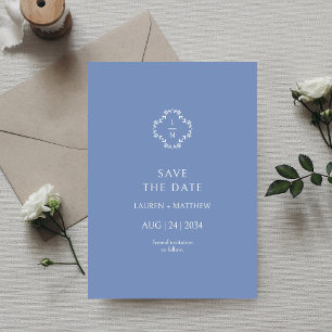 Dusty Blue Floral Monogram Wedding Flat  Save The Date