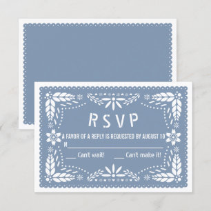 Dusty blue floral papel picado baby shower RSVP card