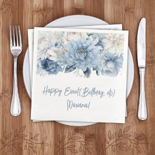 Dusty Blue Floral Party Napkins