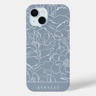 Dusty Blue Floral Pattern Personalized iPhone 15 Case