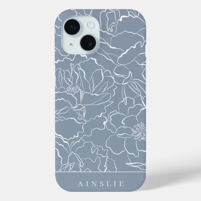 Dusty Blue Floral Pattern Personalized Case-Mate iPhone Case (Back)