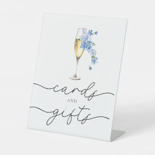 Dusty Blue Floral Petals & Prosecco Cards & Gifts Pedestal Sign