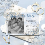 Dusty Blue Floral Photo Watercolor Wedding  Save The Date<br><div class="desc">Beautiful dusty blue and ivory roses with dangling ribbons done in soft watercolors. Personalize by adding. Your photo,  names and event date.  Perfect for your wedding or special occasion.</div>