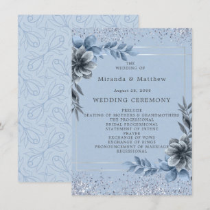 Dusty Blue Floral programme de mariage en argent