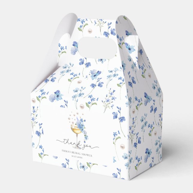 Dusty Blue Floral Prosecco Bridal Shower Thank You Favor Box (Front Side)