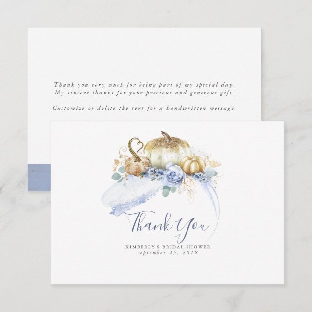 Dusty Blue Floral Pumpkins Small Thank You (Front/Back)
