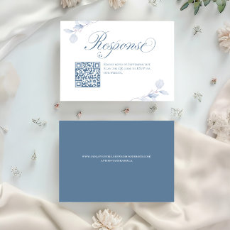 Dusty Blue Floral QR Code Wedding RSVP