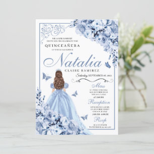 Dusty Blue Floral Quinceanera Invitation Anniversa