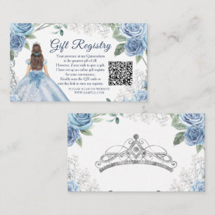 Dusty Blue Floral Quinceañera QR Gift Registry Enclosure Card