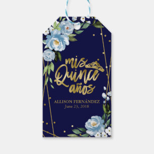 Dusty Blue Floral Quincenera Gift Tags