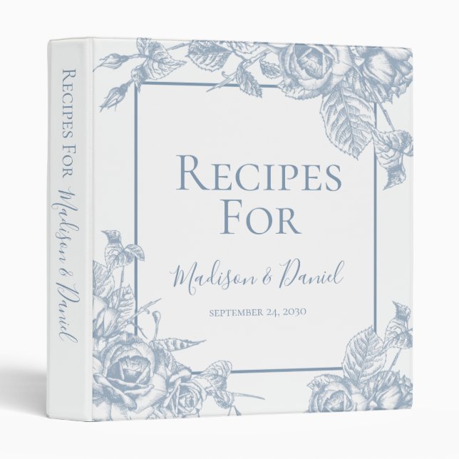 Dusty Blue Floral Recipe Binder (Front/Spine)