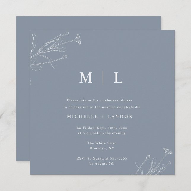 Dusty Blue Floral Rehearsal Dinner Invitation (Front/Back)