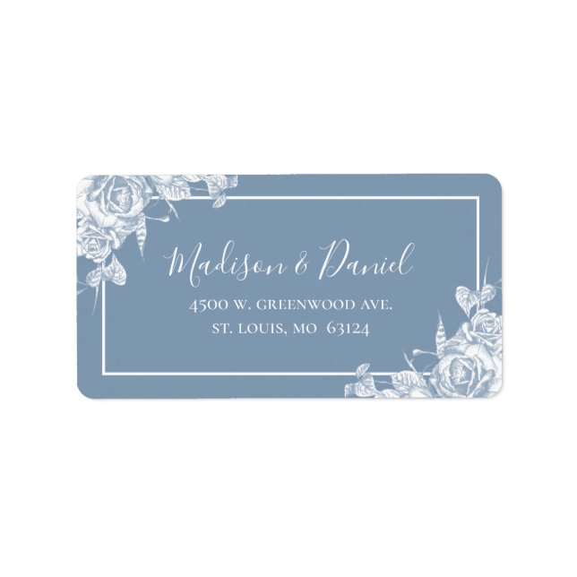 Dusty Blue Floral Return Address Label (Front)