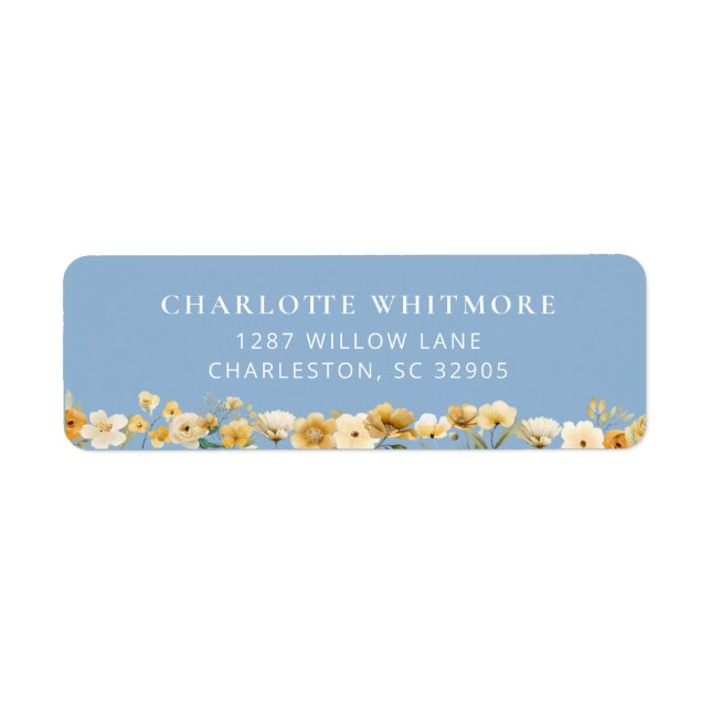 Dusty Blue Floral Return Address Label (Front)