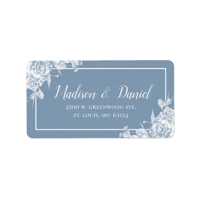 Dusty Blue Floral Return Address Label (Front)