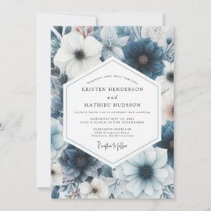 Dusty Blue Floral Romance Wedding Invitation