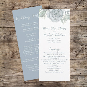 Dusty Blue Floral Rose Elegant Ceremony Program