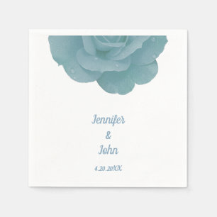Dusty Blue Floral Rose Elegant Pretty Cool Wedding Napkin