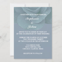Dusty Blue Floral Rose Elegant Trendy Wedding