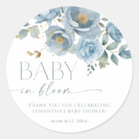 Dusty blue floral roses baby in bloom boy shower