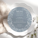 Dusty blue floral round wedding Menu Card Plate<br><div class="desc">Step into timeless sophistication with our rustic bohemian spring/summer round wedding menu card, featuring a charming wreath of delicate wildflower blooms in dusty blue hues. Elevate your wedding dining experience with this elegant addition, perfect for adding a touch of refinement to your celebration. Ideal for rustic, bohemian, and outdoor wedding...</div>