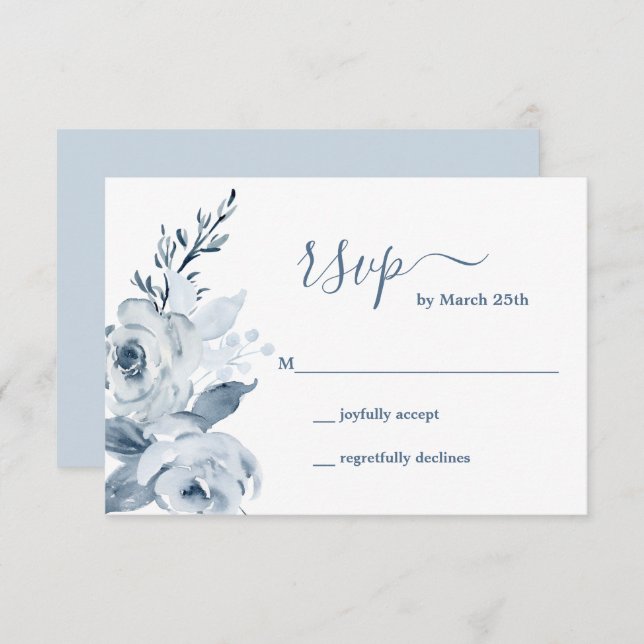 Dusty Blue Floral RSVP card (Front/Back)