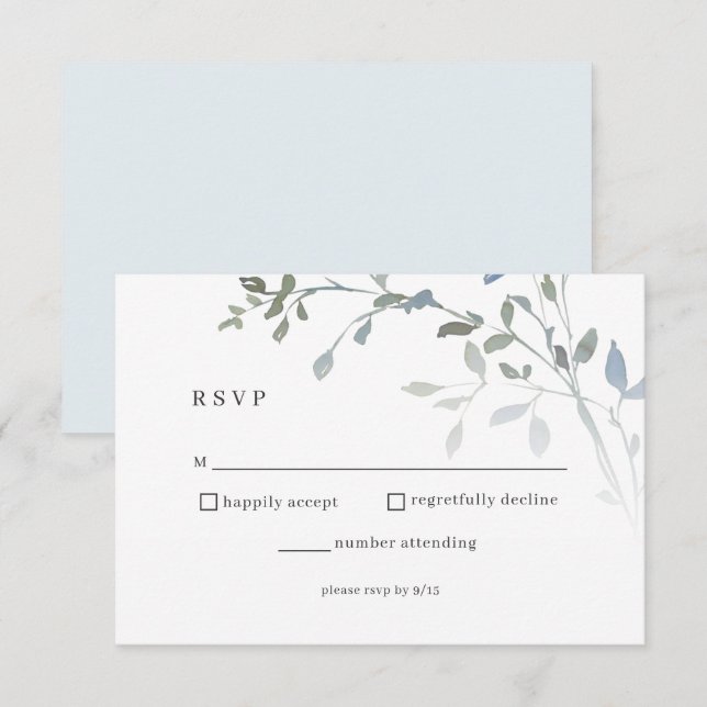 Dusty Blue Floral RSVP carte de réception de maria (Devant / Derrière)