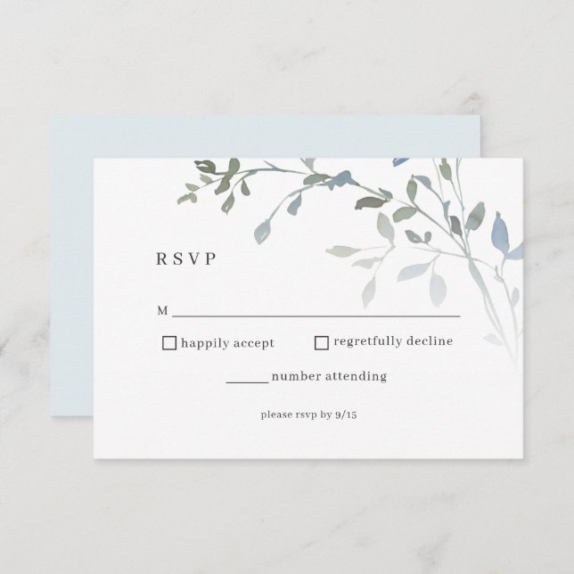 Dusty Blue Floral RSVP Wedding Reception Card (Front/Back)