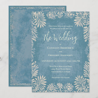 Dusty Blue Floral Rustic Vintage Wedding Invitation