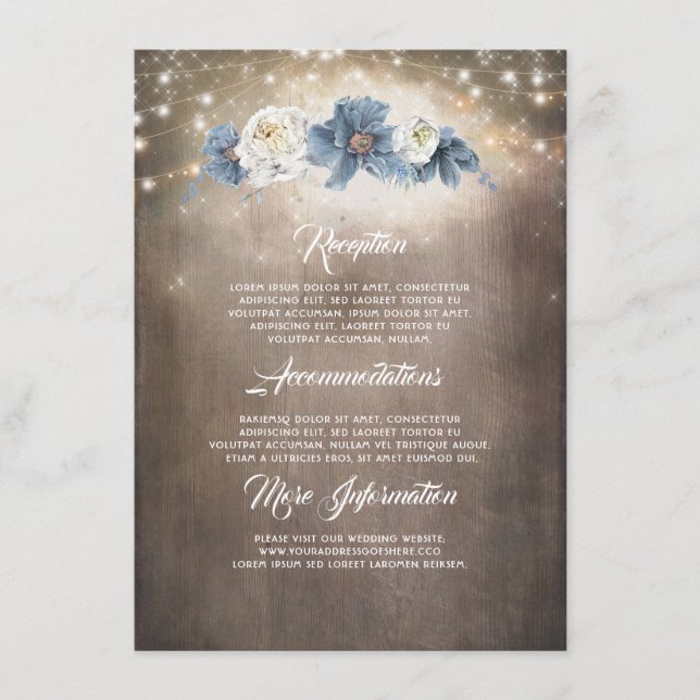 Dusty Blue Floral Rustic Wedding Information Guest Enclosure Card (Front)